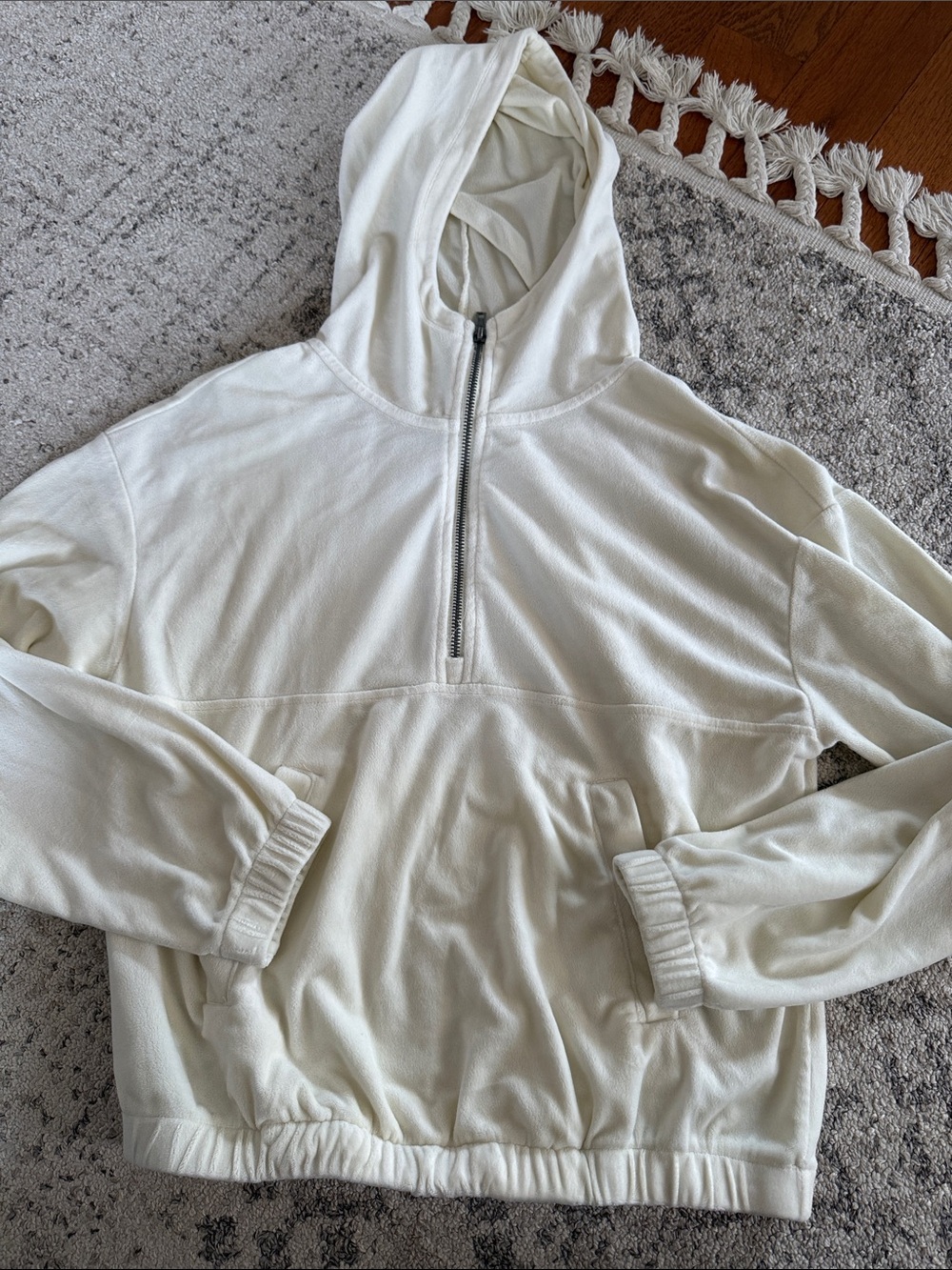 Women's Cream Half-Zip Hooded Pullover Sweater